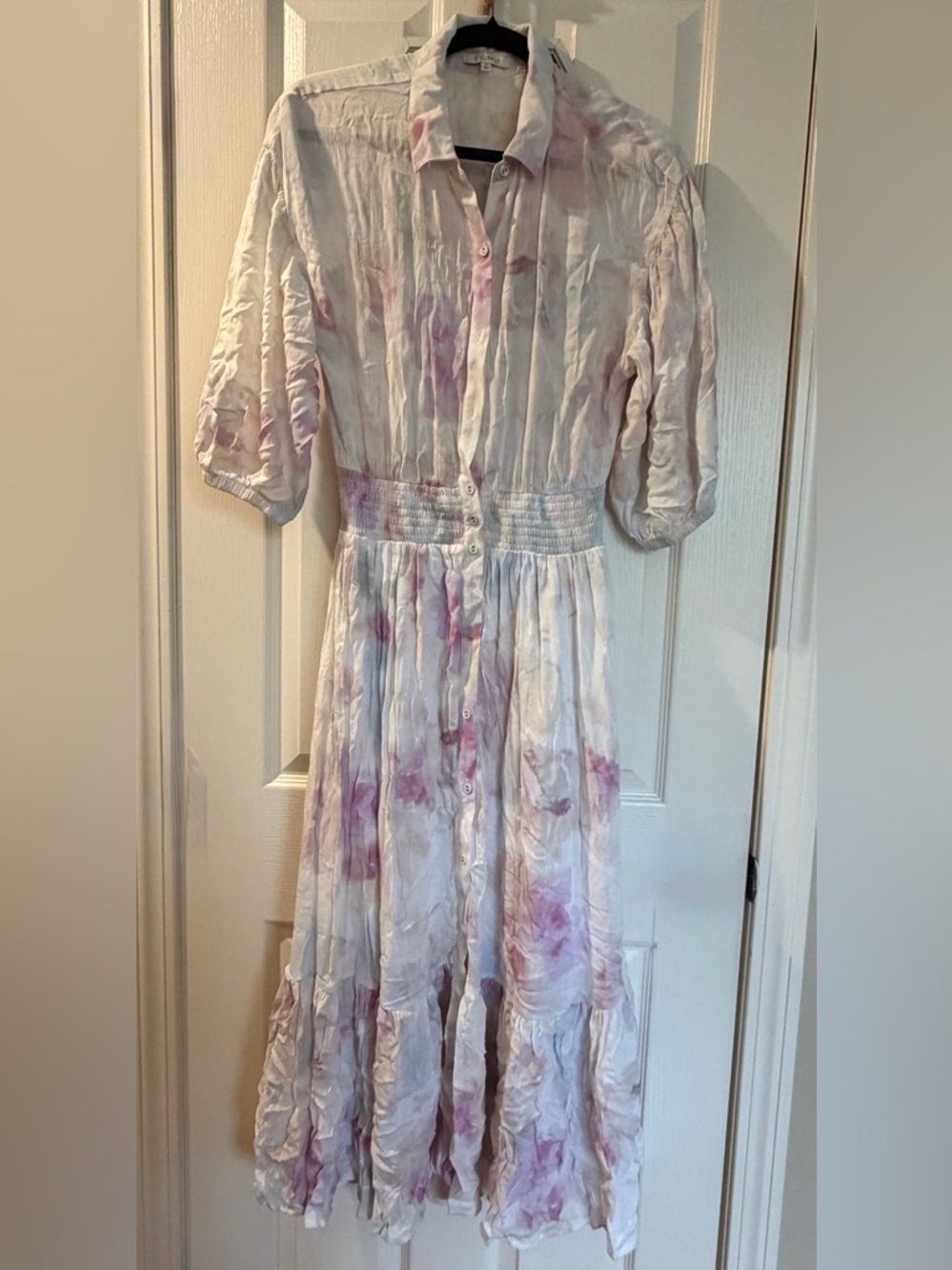 Z Supply White Midi Dress with Pink & Lavender Watercolor Print Never worn
